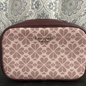 Kate Spade Maroon and Pink Floral Cosmetic Bag